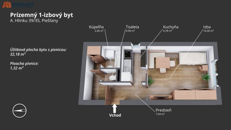 Prodazha 1-komnatnaya, 1-komnatnaya, A. Hlinku, Piešťany, Slovakia